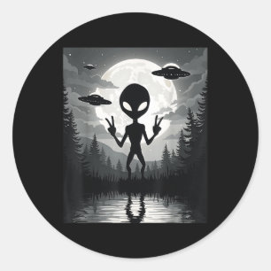 Grappige buitenaardse UFO's kosmisch Enthu Ronde Sticker