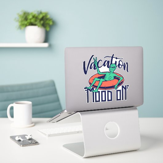 Grappige Buitenaardse Vakantie Stemming Aan Sticker (Laptop op bureau)