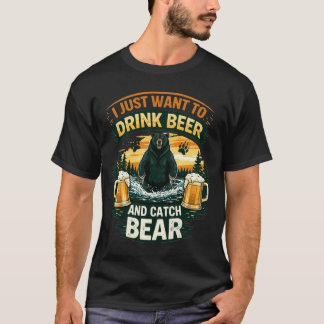 Grappige buitenavontuur met beer die bier drinkt e t-shirt