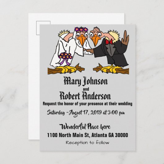 Grappige buizerd bruid en bruidegom bruiloft uitno uitnodiging briefkaart (Voorkant / Achterkant)
