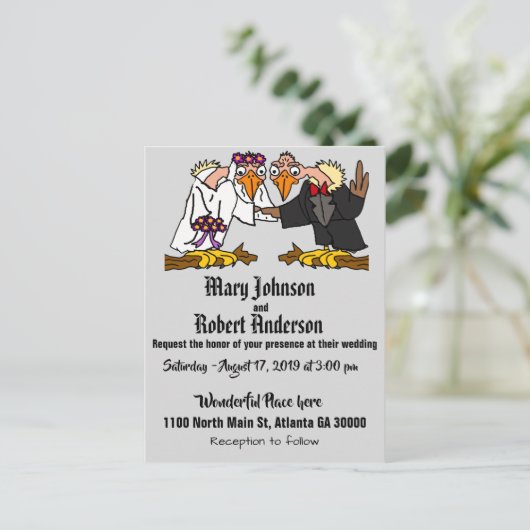 Grappige buizerd bruid en bruidegom bruiloft uitno uitnodiging briefkaart (Staand voorkant)