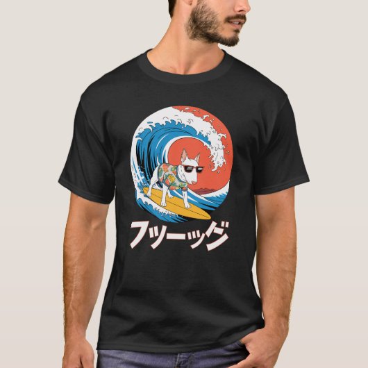 Grappige Bull Terrier Japanse Kanagawa Wave Dog T-shirt (Voorkant)
