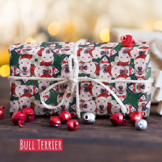 Grappige Bull Terrier Kerst Patroon Cadeaupapier