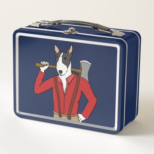 Grappige Bull Terrier Lumberjack metalen lunchbox (Voorkant)