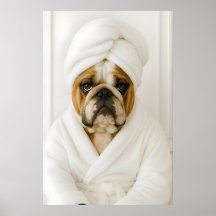 Grappige Bulldog Badkamer Print, Bulldog In Badjas