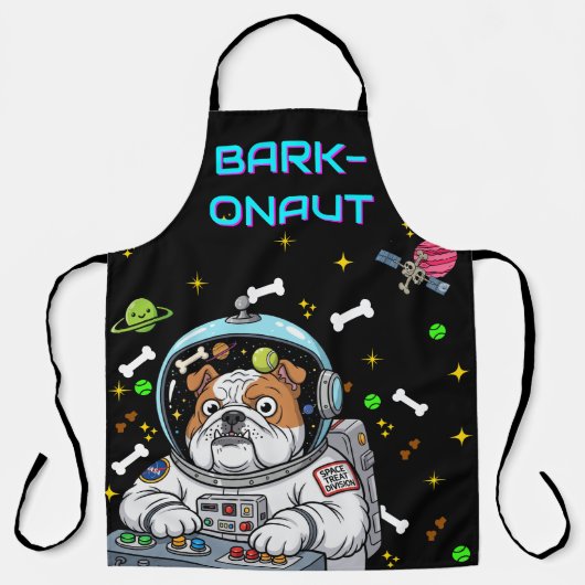 Grappige Bulldog "Barkonaut" Pet Lovers Keuken Gif Schort (Voorkant)