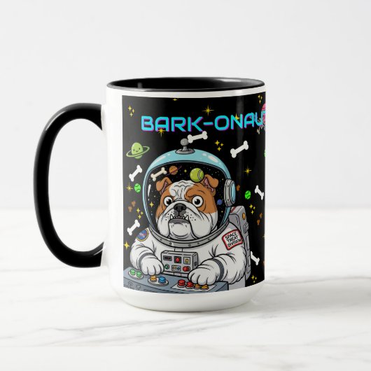 Grappige Bulldog "Barkonaut" Space Hondenliefhebbe Mok (Links)