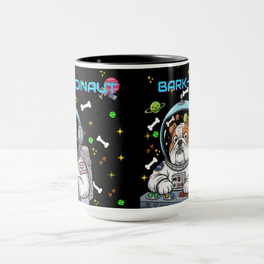 Grappige Bulldog "Barkonaut" Space Hondenliefhebbe Mok (Midden)