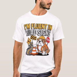 Grappige Bulldog Bouwvakker Wegbord Grap T-shirt