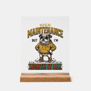 Grappige Bulldog Citaat Vintage Gravure T-Shirt De Acryl Bord