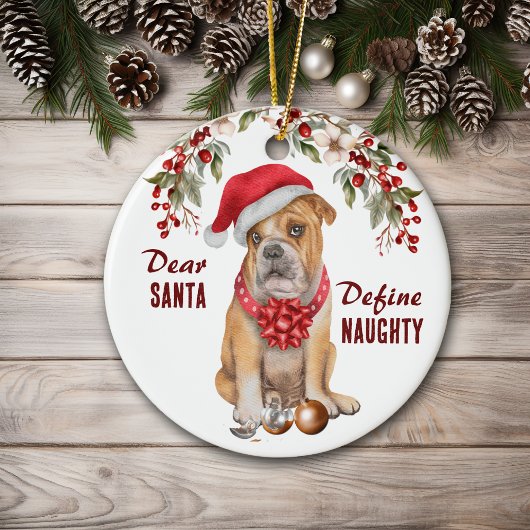 Grappige Bulldog Definieer stoute kerst Keramisch Ornament