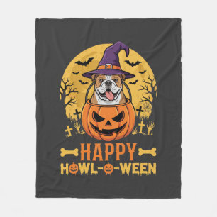 Grappige Bulldog Halloween Gelukkig Howl-O-Ween Vi Fleece Deken