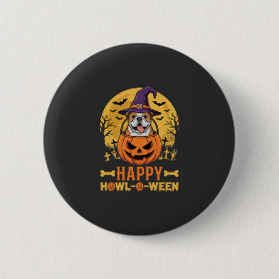 Grappige Bulldog Halloween Gelukkig Howl-O-Ween Vi Ronde Button 5,7 Cm