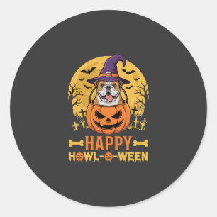 Grappige Bulldog Halloween Gelukkig Howl-O-Ween Vi Ronde Sticker