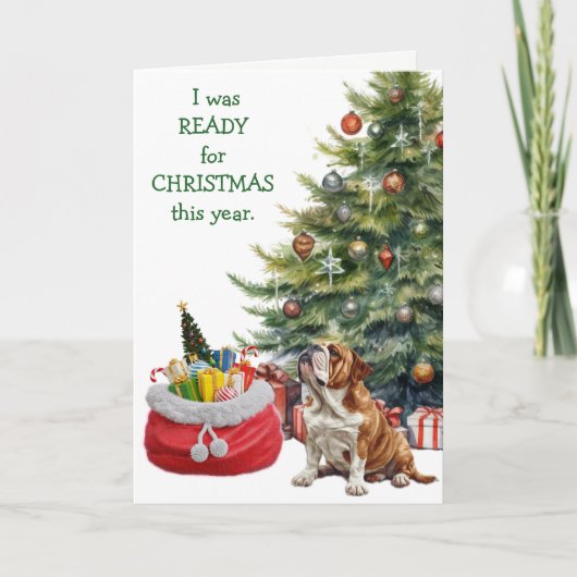 Grappige Bulldog klaar voor kerst Feestdagen Kaart (Voorkant)
