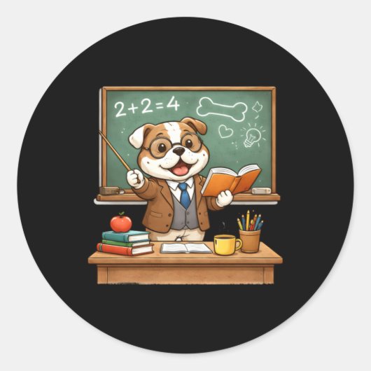 Grappige Bulldog Leert Ontwerp Ronde Sticker (Voorkant)