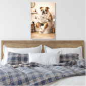Grappige Bulldog Leest Krant Badkamer Humor Canvas Afdruk (Insitu (Slaapkamer))