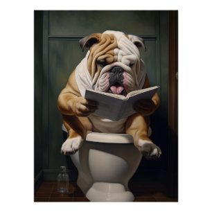 Grappige Bulldog Lezen op Toilet Badkamer Perfect Poster