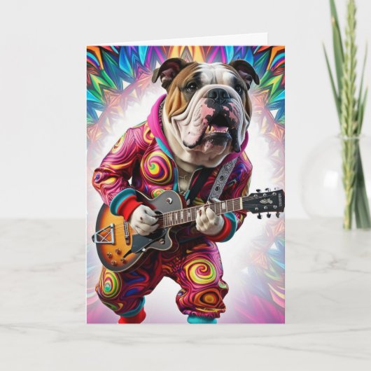 Grappige Bulldog Rockster Kaart (Voorkant)
