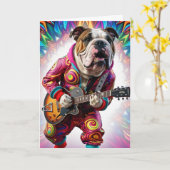 Grappige Bulldog Rockster Kaart (Gele Bloem)