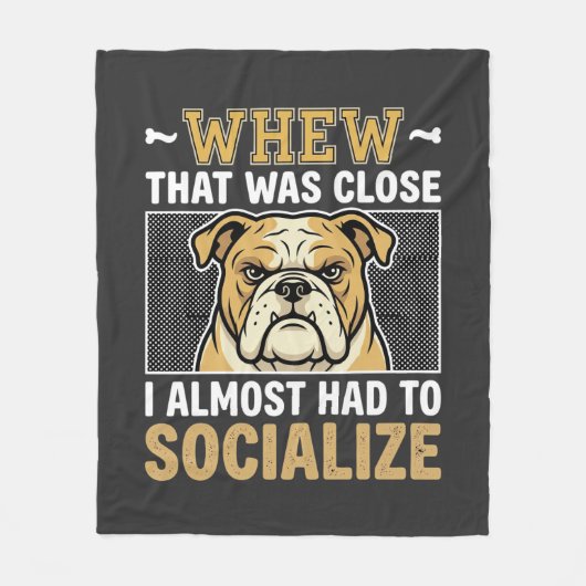 Grappige Bulldog Socialiseer Hond Fleece Deken (Voorkant)