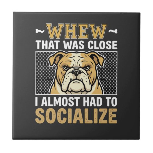 Grappige Bulldog Socialiseer Hond Tegeltje (Voorkant)