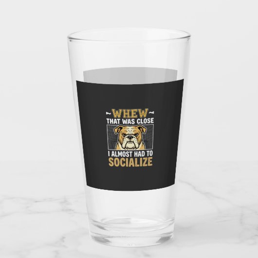 Grappige Bulldog Socialiseert Hond Glas (Voorkant)