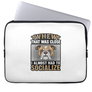 Grappige Bulldog Socialiseren Vintage Vector T-shi Laptop Sleeve