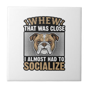 Grappige Bulldog Socialiseren Vintage Vector T-shi Tegeltje