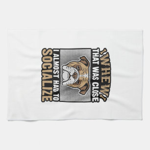 Grappige Bulldog Socialiseren Vintage Vector T-shi Theedoek