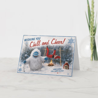 Grappige Bumble Yeti en Elf Roast Kerstmis Bedankkaart