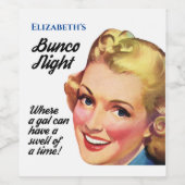 Grappige Bunco speler gastvrouw zwelling van een t Wijn Etiket (Enkel label)