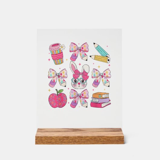 Grappige Bunny Coquette Strik Konijn Leraar Pasen  Acryl Bord (Voorkant)