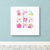 Grappige Bunny Coquette Strik Konijn Leraar Pasen Canvas Afdruk (Insitu (Houten vloer))