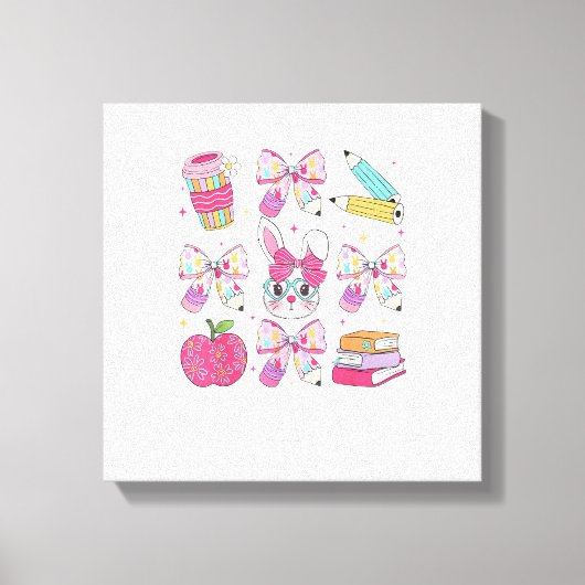 Grappige Bunny Coquette Strik Konijn Leraar Pasen Canvas Afdruk (Voorkant)