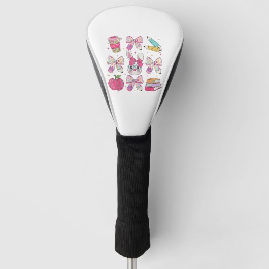 Grappige Bunny Coquette Strik Konijn Leraar Pasen Golfheadcover (Voorkant)