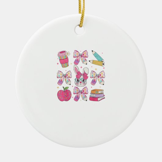 Grappige Bunny Coquette Strik Konijn Leraar Pasen Keramisch Ornament (Voorkant)