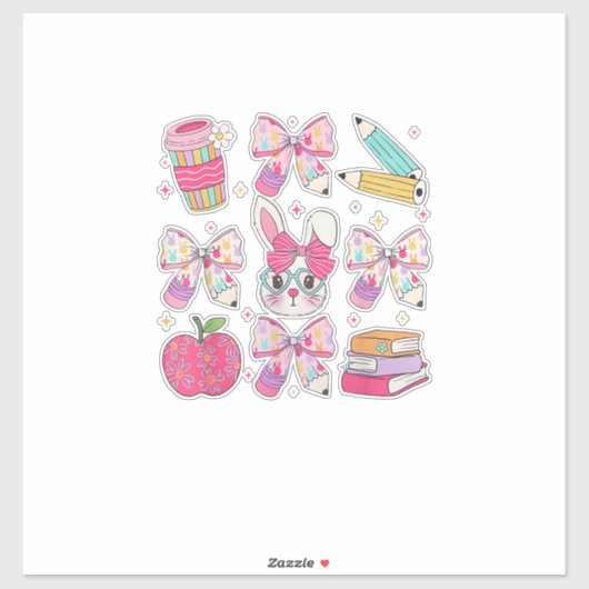 Grappige Bunny Coquette Strik Konijn Leraren Pasen Sticker (Vel)