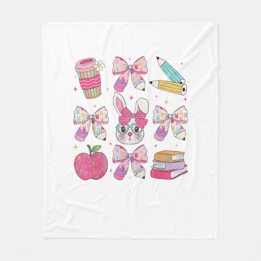 Grappige Bunny Coquette Strik Konijn Lerares Pasen Fleece Deken (Voorkant)