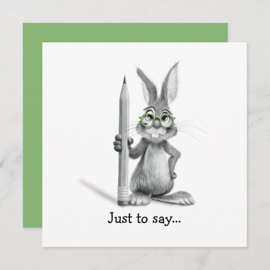 Grappige bunny hand getekend om te zeggen bedankkaart (Voorkant / Achterkant)