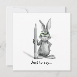 Grappige bunny hand getekend om te zeggen bedankkaart