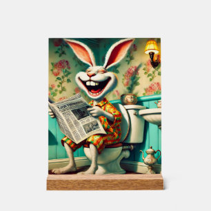 Grappige Bunny op Toilet Badkamer Art Acryl Bord
