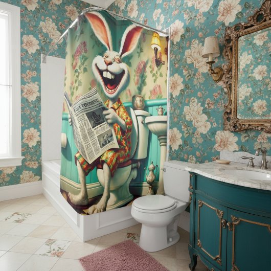 Grappige Bunny op Toilet Badkamer Art Douchegordijn
