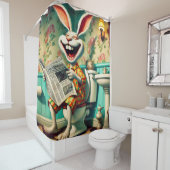 Grappige Bunny op Toilet Badkamer Art Douchegordijn (In situ)