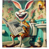 Grappige Bunny op Toilet Badkamer Art Douchegordijn (Voorkant)
