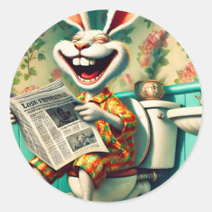 Grappige Bunny op Toilet Badkamer Art Ronde Sticker