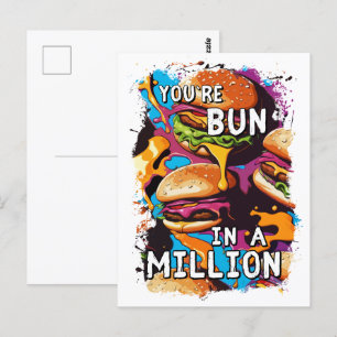 Grappige BURGER Bun in een Miljoen Pun voor Voedse Briefkaart