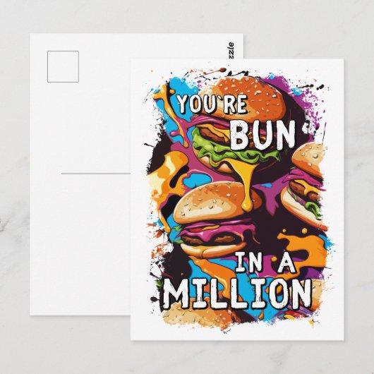 Grappige BURGER Bun in een Miljoen Pun voor Voedse Briefkaart (Voorkant / Achterkant)