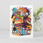 Grappige BURGER Bun in een Miljoen Pun voor Voedse Feestdagenkaart (Staand voorkant)