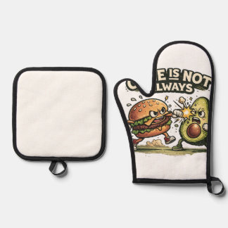 Grappige Burger vs Avocado Ovenwant & Pannenlap Set